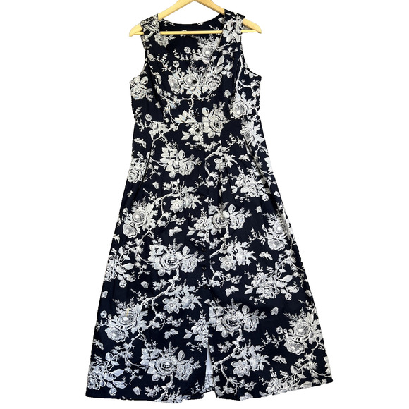 Chadwicks of Boston Shirt Dress Size 8P Midi Blue/White Floral Lined Preppy Twee - Picture 1 of 10